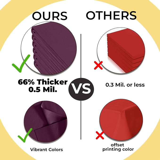 Exquisite 66% Thicker Premium Plastic Table Cloth Rectangle Table Cover 0.5 Mil 24 Pack Plum Table Cloth 54 Inch x 108 Inch Disposable Tablecloth Won't Tear Easily Like Cheap Thin Brands