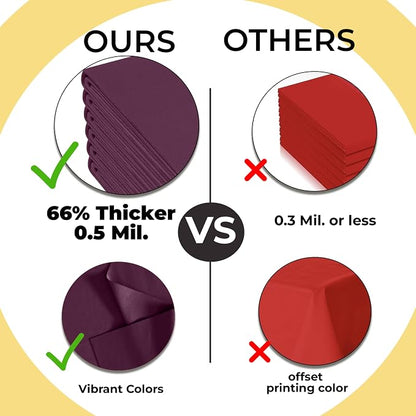Exquisite 66% Thicker Premium Plastic Table Cloth Rectangle Table Cover 0.5 Mil 24 Pack Plum Table Cloth 54 Inch x 108 Inch Disposable Tablecloth Won't Tear Easily Like Cheap Thin Brands