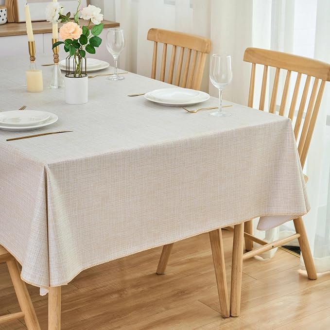 LIBERECOO Heavy Duty Vinyl Tablecloth with Flannel Backing Waterproof Oil-Proof Plastic Table Cloth Stain-Resistant Wipeable Rectangle or Square Table Cover for Indoor and Outdoor 60 x 84 Inch