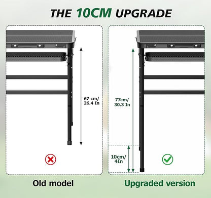 Folding Grill Table 30.3" Height Adjustable, Outdoor Camping Table with 2 Extra Desktops, 3x2 FT Portable Metal Grill Table for Outside for Picnic BBQ Camping Beach