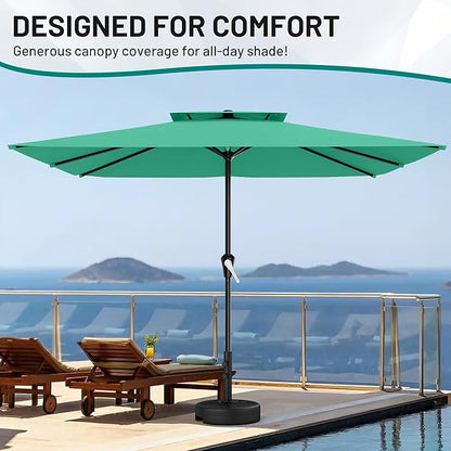 AreShark 8'x10' 2 Tiers Rectangular Patio Umbrella - Outdoor Umbrella Waterproof UV Protection, Market Table Umbrella w/Crank for Pool, Backyard, Deck(Turquoise)