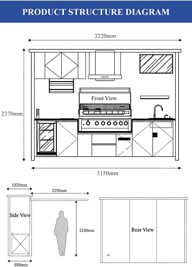 Outdoor Kitchen BBQ Pod – Modular Stainless Steel Grill Cabinet, Prefabricated Weatherproof Garden & Patio Cooking Station for Families, Coastal Homes & Summer Entertaining