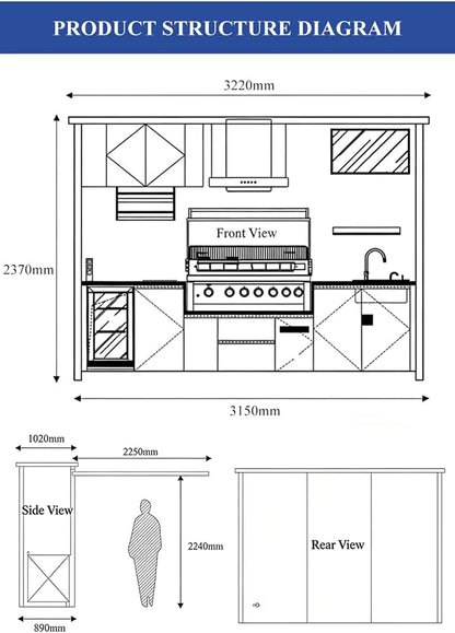 Outdoor Kitchen BBQ Pod – Modular Stainless Steel Grill Cabinet, Prefabricated Weatherproof Garden & Patio Cooking Station for Families, Coastal Homes & Summer Entertaining