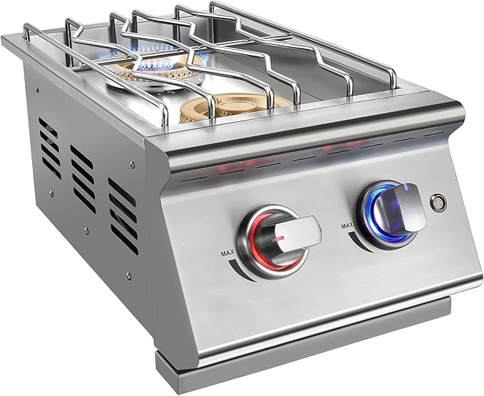 Double Grilling Side Burners for Outdoor Kitchen, 2 * 17,000BTU Liquid Propane Burners, Convertible to Natural Gas, Duty Heavy 304 Stainless Steel, Built-in Side Burner for BBQ Island Grill