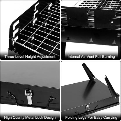 TeqHome Portable Charcoal Grill, Small Foldable Barbecue BBQ Grill Charcoal for Outdoor Picnic, Backyard, Patio and Parties, 16.7"×10"×17.7"