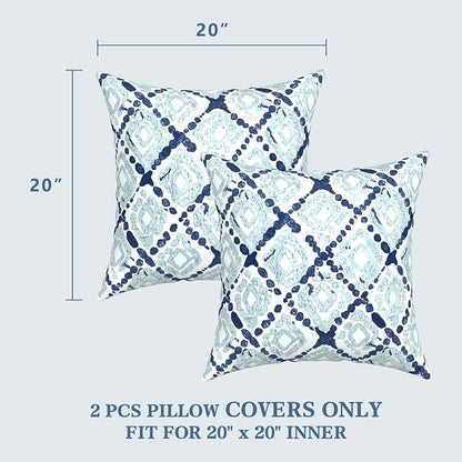 LVTXIII Outdoor Pillow Covers 20x20 Inch, 2 Pack Large Square Throw Pillow Cases, Fade-Resistant Cushion Covers for Patio Furniture Sofa, Garden Porch, Boho Geometry Blue