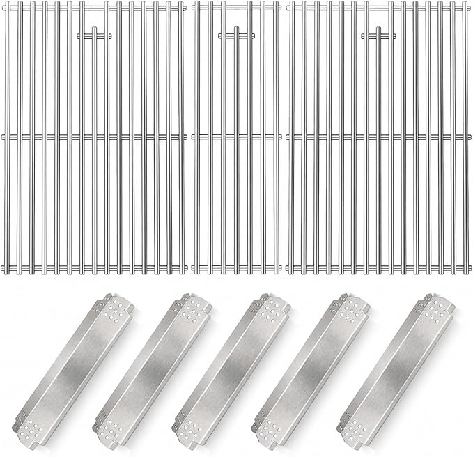 Uniflasy Grill Grates Heat Plates Replacement Parts for Nexgrill 720-0882A, Stainless Steel Cooking Grates with Heat Shields for Nexgrill Evolution Infrared Plus 5-Burner Gas Grills