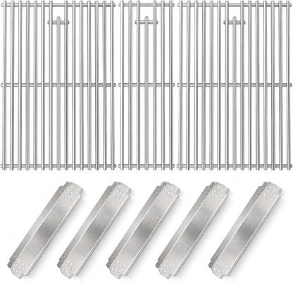 Uniflasy Grill Grates Heat Plates Replacement Parts for Nexgrill 720-0882A, Stainless Steel Cooking Grates with Heat Shields for Nexgrill Evolution Infrared Plus 5-Burner Gas Grills