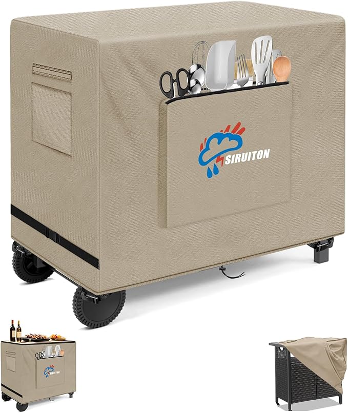 SIRUITON Outdoor Bar Cart Cover for 52 Inch BBQ Food Prep Table, Heavy Duty 600D Oxford Fabric Outdoor Dining Cart/BBQ/Worktable Metal Movable Table Waterproof Cover