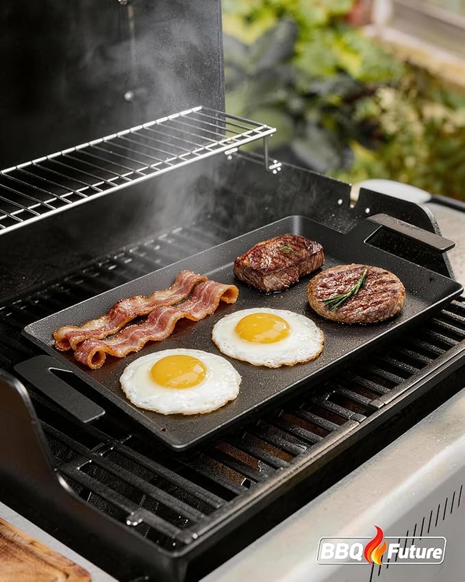Carbon Steel Griddle for Gas Grill with Spatula Set, 24" x 10" Flat Top Griddle for Stove Top, Induction & Electric Cooktop, Double Burner Griddle Pan, Nonstick Cookware Griddle Insert