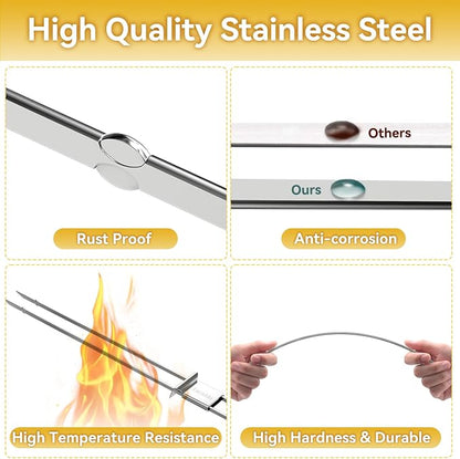 Skewers for Grilling- 17 inch (6 Pack) Double Pronged Flat Stainless Steel BBQ Skewer with Push Bar- Kabob Skewers Skewer Sticks for Camping or family - Reusable, BBQ Accessorie
