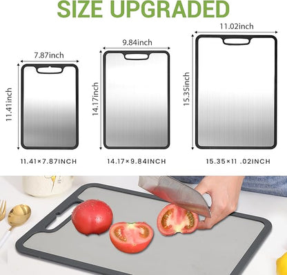 Titanium Cutting Board set of 3,Metal Cutting Boards for Kitchen,Stainless Steel Cutting Board, Chopping Boards for Kitchen and Camping,Silicone Edge for Non-Slip & Non-Cut 3Pcs(L+M+S)