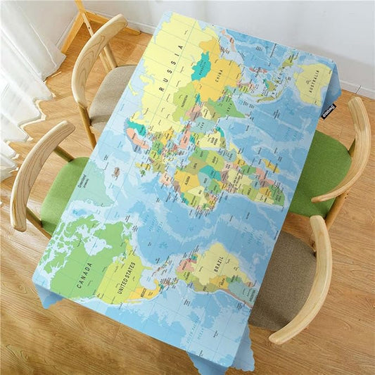 Swono World Map 52"X70" Oblong Table Cloth Earth World Map with Countries Oceans Lakes Wrinkle Free Table Cover Farmhouse Tablecloth for Home Restaurant Picnic Indoor Outdoor Dining