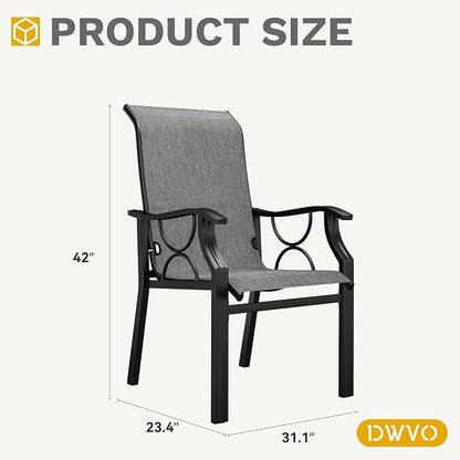 DWVO Patio Dining Chairs Set of 2, Outdoor Dining Chairs with High Back, Quick Dry Textilene Fabric, E-Coated Metal Frame, All Weather Patio Chairs for Backyard, Deck, Lawn, Garden, Grey