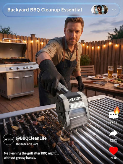 DEGGE Electric Grill Brush, Cordless BBQ Grill Cleaner with 4500mAh Battery | 800RPM High-Torque Motor, Built-in LED Light, 304 Stainless Steel Roller Brush for Uncoated Gas & Charcoal Grills