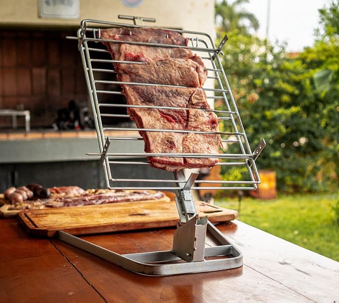 Argentine Asador Criollo Estaca with Adjustable Base, Asado a la Cruz, BBQ Grill, Robust Design, Perfect for Carne Asada, Outdoor Cooking, Includes Rotatable Cross, Durable Iron Construction