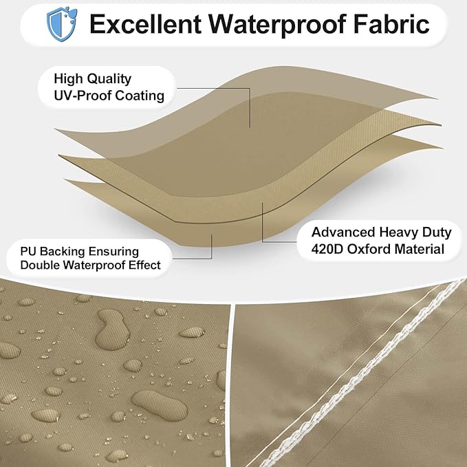 OutdoorLines Waterproof Heavy Duty BBQ Grill Cover - Universal Barbecue Grill Covers UV Resistant Barbeque Gas Grill Cover for Outdoor Outside Grill, 52L x 26W x 43H Inch, Camel