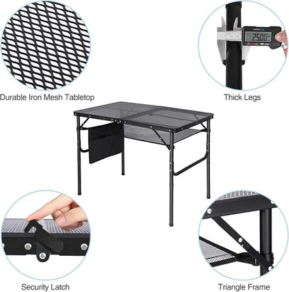 Folding Grill Table,Aluminum Portable Grill Stand Table for Outdoor Camping Picnic BBQ Lightweight, Adjustable Height, 36''x24''x16/28'', Black