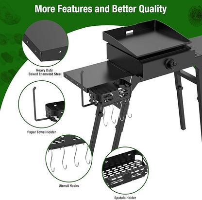 Griddle Stand Side Shelf and Griddle Caddy for Blackstone 17" 22" Griddle Stand, Griddle Shelf and Grill Caddy for Blackstone 5013 Griddle Stand with Tool Hooks, Paper Towel Holder and Spatula Holder