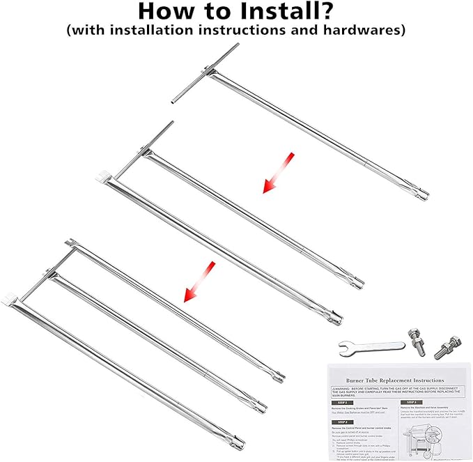 Hisencn Grill Parts Replacement for Weber Spirit E310, Spirit 700, Genesis Silver/Platinum B C, Weber 900 (with Side Control Knobs), 7508 Stainless Steel Burner 28 1/8" and 7537 Flavorizer Bar 22 1/2"