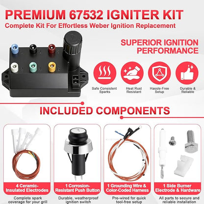 67532 Igniter 66220 Button Replacement for Weber Ignition Kit Weber GS4 Genesis II E-330 Parts Weber Genesis II E-335, Genesis 2 S-335, II S-345, Genesis 2 SE-330, Genesis 2 SE-335, II CE-330 Grills