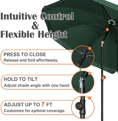 Blissun 6.5ft Patio Umbrella with Push Button Tilt & Height Adjustable, UV50+ Sun Protection with Sturdy Fiberglass Ribs & Iron Pole, Market Umbrella for Outdoor Table Garden Backyard Beach