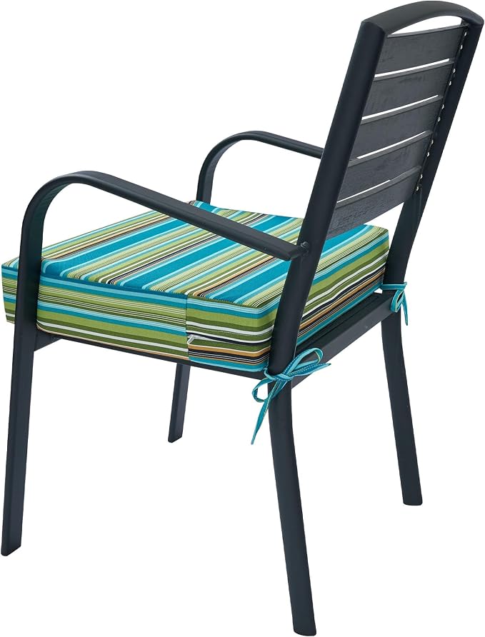 Magpie Fabrics Indoor Outdoor Cushion Cover Replacement 2 Pack, NO Insert! Water Repellent Slipcover with Ties Decor for Patio Garden Chair Sofa Bench Wicker(Green Striped, 22x20x4 Inch)