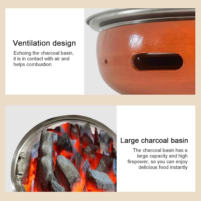 Portable Clay Charcoal Grill Multi-Functional Pottery Barbecue and Tea Cooker for Indoor and Outdoor Activities Perfect for Camping Tailgating and Bac