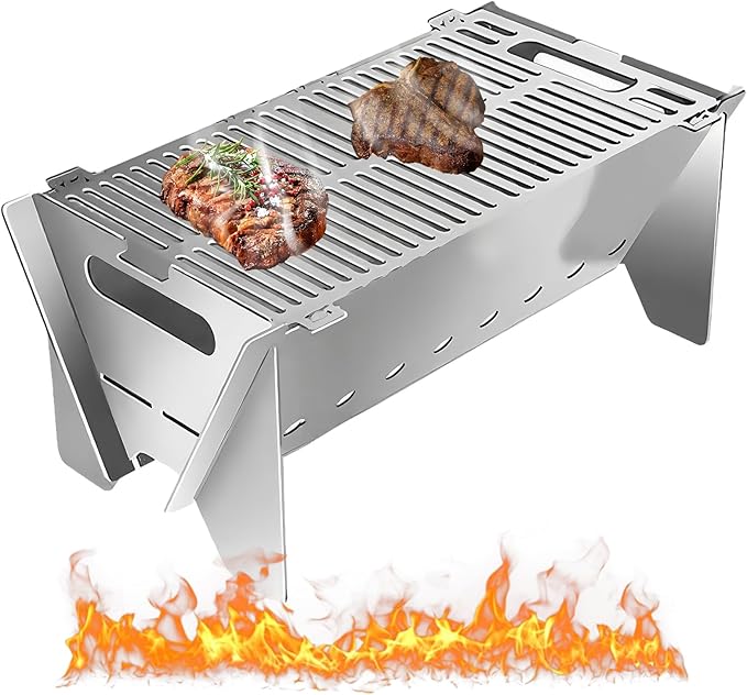 2026 Upgraded Slot grilI, Collapsible Bbq Grill, Portable Stainless Steel Foldable Charcoal Grills, Tool-Free 30s Setup, BBQ Grill Set for Camping, Travel, Party, Tailgating & Outdoor Cooking