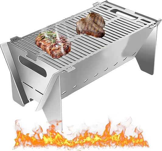 2026 Upgraded Slot grilI, Collapsible Bbq Grill, Portable Stainless Steel Foldable Charcoal Grills, Tool-Free 30s Setup, BBQ Grill Set for Camping, Travel, Party, Tailgating & Outdoor Cooking