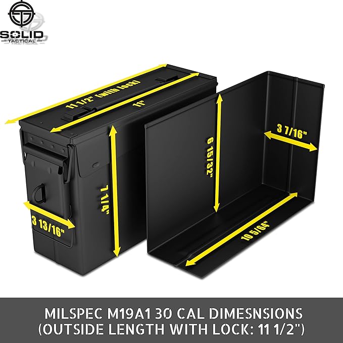 Lockable Metal Ammo Storage Box - Military & Army Steel Ammo Can for Ammunition Storage - Waterproof Ammo Crate Utility Box