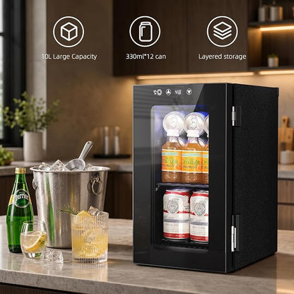 Antarctic Star Mini Fridge Beverage Refrigerator, 10L Small Drink Fridge for Bedroom, beverage cooler with Digital Temp Adjustment 40-61°F, Ideal for Bedroom, Dormitory, Office, Bar and Kitchen