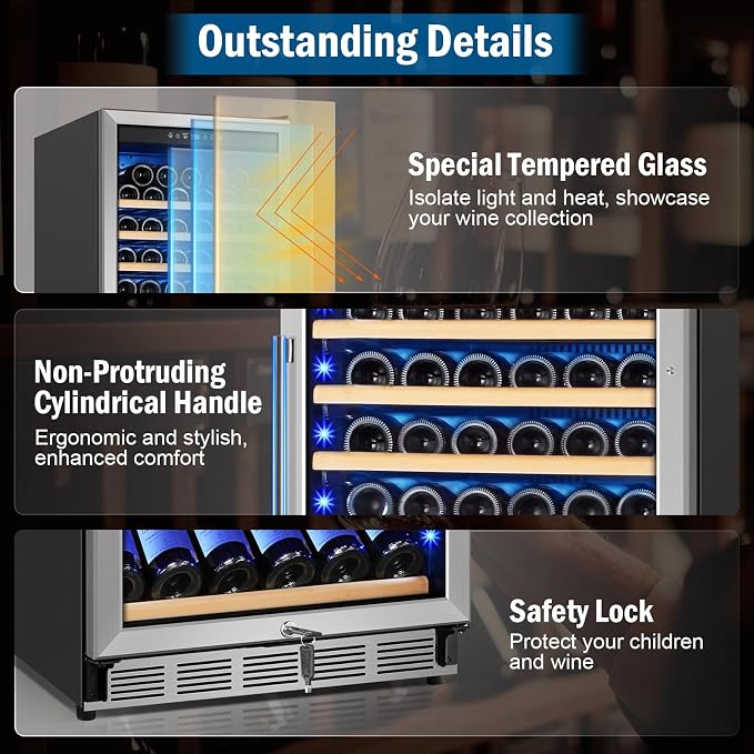 24" 190-Bottle Freestanding Wine Cooler, Low Noise with Sliding Shelves | Professional, Reversible door, Built-in/freestanding, Digital temp, Energy efficient, Tall design, Home or commercial use