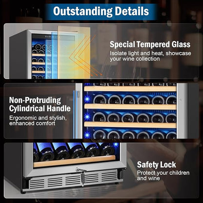 24" 190-Bottle Freestanding Wine Cooler, Low Noise with Sliding Shelves | Professional, Reversible door, Built-in/freestanding, Digital temp, Energy efficient, Tall design, Home or commercial use