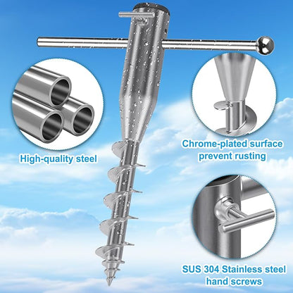 Dolibest Heavy Duty Beach Umbrella Sand Anchor, Portable Screw-in Ground Anchor & 3 Sleeves (Fits 1-2" Poles), Windproof Beach Umbrella Stake, 2.2'' Fully Welded Spiral Design for Ultimate Stability
