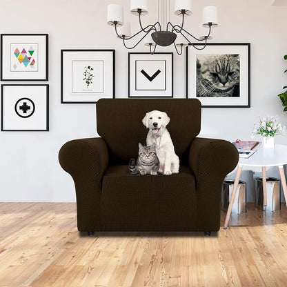 LURKA Stretch Chair Cover for Sofa, 1 Piece Armchair Slipcover, Brown | Soft Stretch Jacquard, Fits 31"-55" Armchairs, Elastic Bottom for Secure Fit, Machine Washable, Pet & Kid Friendly