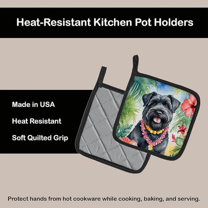 Caroline's Treasures Bouvier des Flandres Luau Pair of Pot Holders Kitchen Heat Resistant Pot Holders Sets Oven Hot Pads for Cooking Baking BBQ, 7 1/2 x 7 1/2