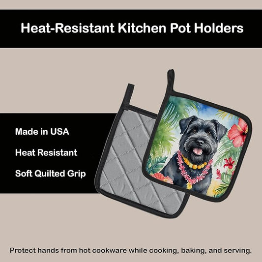 Caroline's Treasures Bouvier des Flandres Luau Pair of Pot Holders Kitchen Heat Resistant Pot Holders Sets Oven Hot Pads for Cooking Baking BBQ, 7 1/2 x 7 1/2