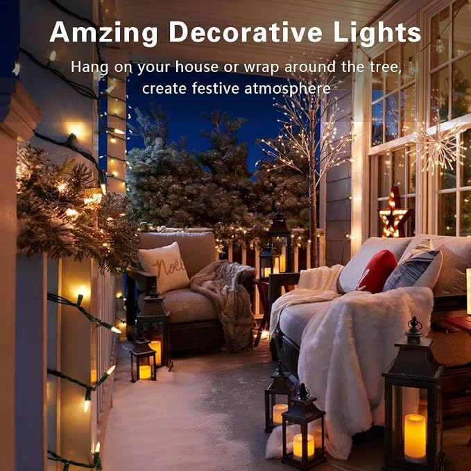 BrizLabs Clear Christmas Lights, 50 Count Warm White Incandescent Lights | Linkable; UL Certified; Outdoor White Christmas Lights Mini Light Set Green Wire Indoor Outside Xmas Tree Holiday Party Decor