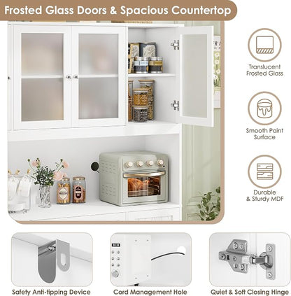 BOTLOG 72" Tall Kitchen Pantry Cabinet 15.7" D x 55.1" W x 72" H | Large Kitchen Hutch with Microwave Countertop, Coffee Bar Station with Drawer & Doors for Dining Room
