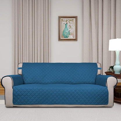 PureFit Reversible Quilted Sofa Cover Dog Couch Covers for Sofa, 66 in | Peacock Blue/Beige, Water Resistant Couch Protector, Washable Pet Couch Cover with Non Slip and Elastic Straps For Kids
