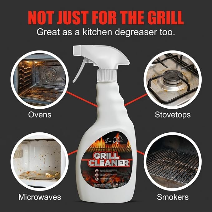 Evo Dyne Grill Cleaner Spray 32 oz Heavy-Duty BBQ Degreaser | Grill Cleaner - Cuts Grease with Less Scrubbing - BBQ Cleaner - Food-Safe - 32 oz Spray