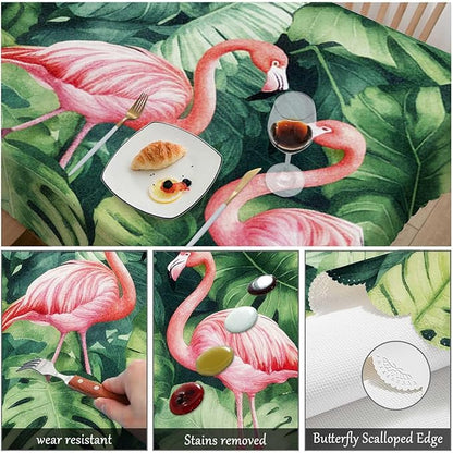 Swono Flamingo Table Covers 52x70 Inch Tropical Pink Flamingo Palm Leaves Wipeable Tablecloth Kitchen Dinning Tabletop Decoration, Table Cloth for Outdoor and Indoor Use