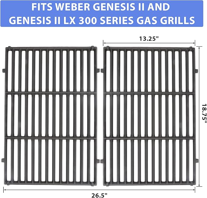 Genesis II Grill Parts for Weber Flavorizer Bars 66032 & Cast Iron Cooking Grates 66095 for Weber GS4 Replacement Parts Genesis II E/S-310 E-315 E-325 E-330 S-335 for Weber Genesis 2 Grill Grates