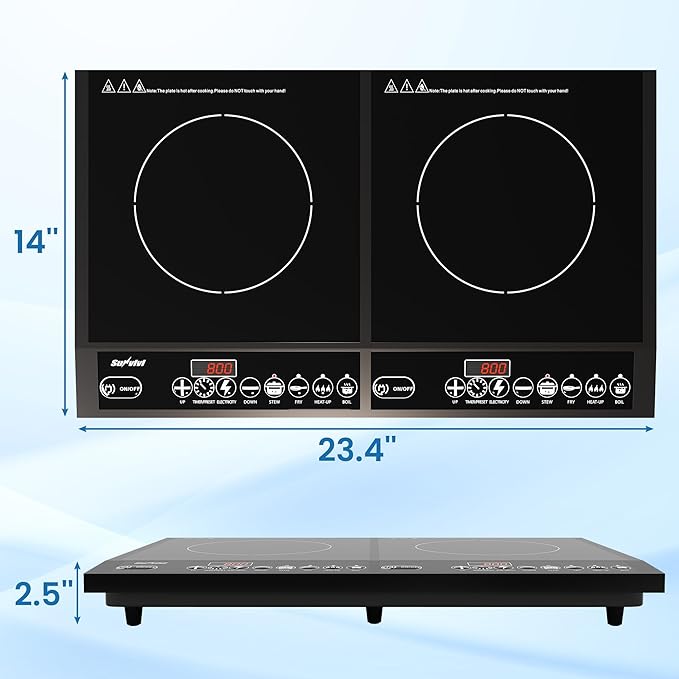 Commercial Double Burner Electric Induction Cooktop, 1000W+800W Dual Induction Hot Plate, 8 Power & 8 Temp Setting, Professional Countertop Burner Stove with Timer, LED Screen, Black