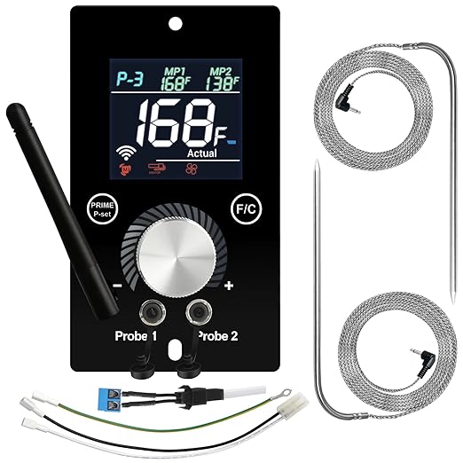 Universal WiFi PID Digital Thermostat for Traeger Control Panel Replacement for Pit Boss Controller for Asmoke Z Grills and More Wood Pellet Smoker with Temperature Meat Probe Grill Accessories