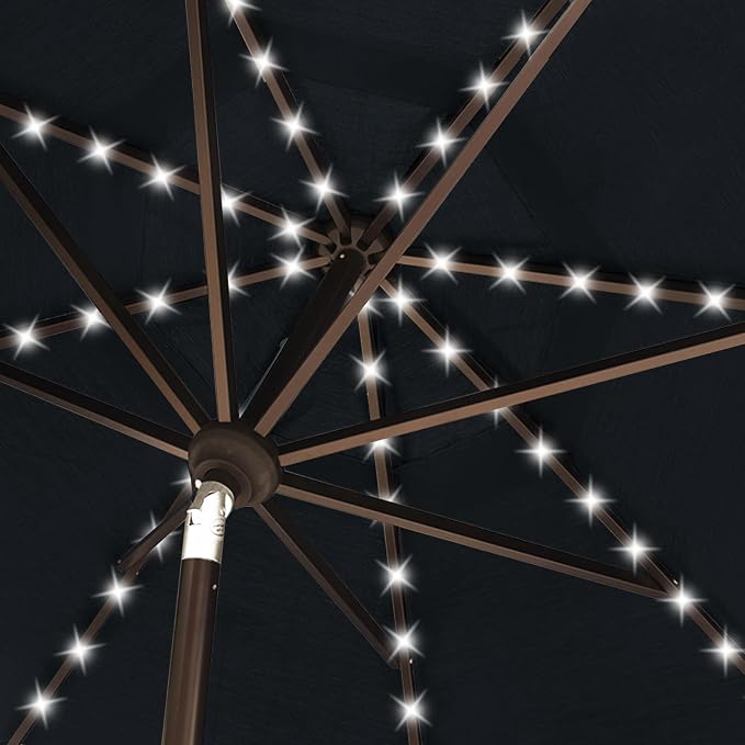 EliteShade USA 10-Year-Non-Fading 10ft Market Patio Umbrella, Commercial Grade Table Sun Umbrella with 80 Solar LED Lights, Crank Open, Windproof & UPF 50+ UV Protection for Garden, Deck, Pool, Backyard, Black
