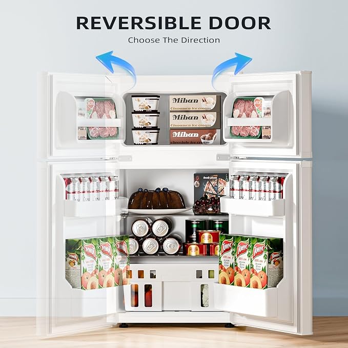 Kismile 3.2 Cu.Ft Mini Fridge with Freezer, 2 Door Dorm Refrigerator White | Adjustable Thermostat, Removable Shelves, Food & Beverage Storage, Dorm Mini Fridge for Bedroom/ Office/ College/ Apartment