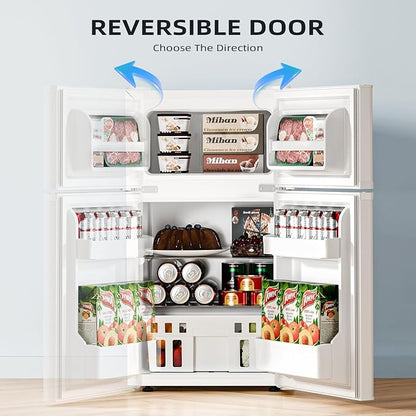 Kismile 3.2 Cu.Ft Mini Fridge with Freezer, 2 Door Dorm Refrigerator White | Adjustable Thermostat, Removable Shelves, Food & Beverage Storage, Dorm Mini Fridge for Bedroom/ Office/ College/ Apartment