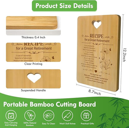 Retirement Gifts for Women 2026, Funny Retirement Cutting Board Gift for Woman, Coworker Leaving Going Away Gifts, Engraved Bamboo Board, Recipe for a Great Retirement Keepsake